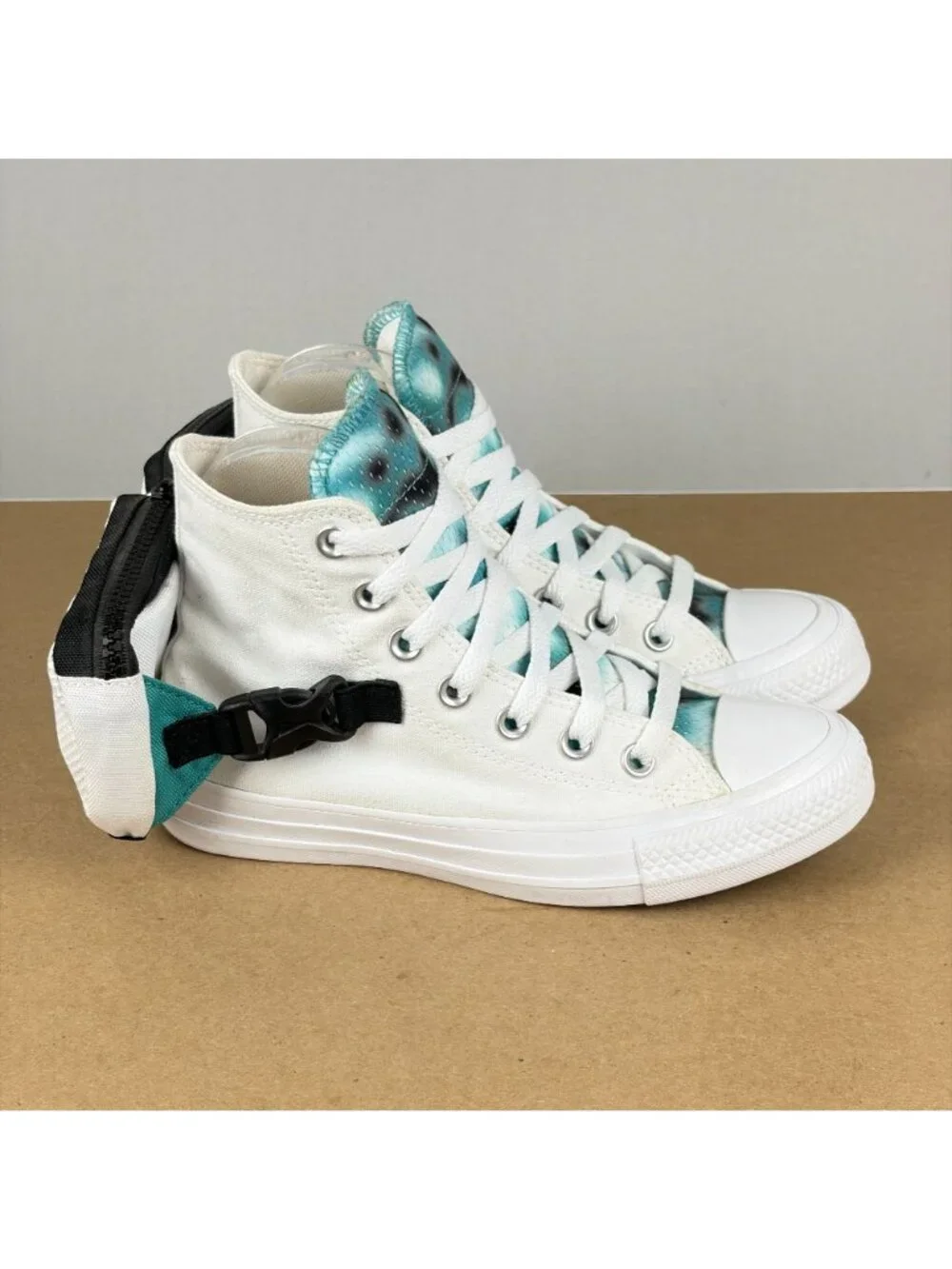 Converse Chuck Taylor All Star Buckle Up High Top Shoes Womens 5 White Teal